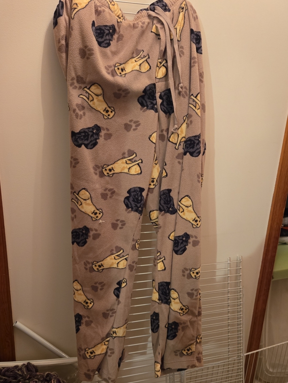 croft & barrow Beige Mens Fleece Pajama Pants with Yellow and Navy Dog Print